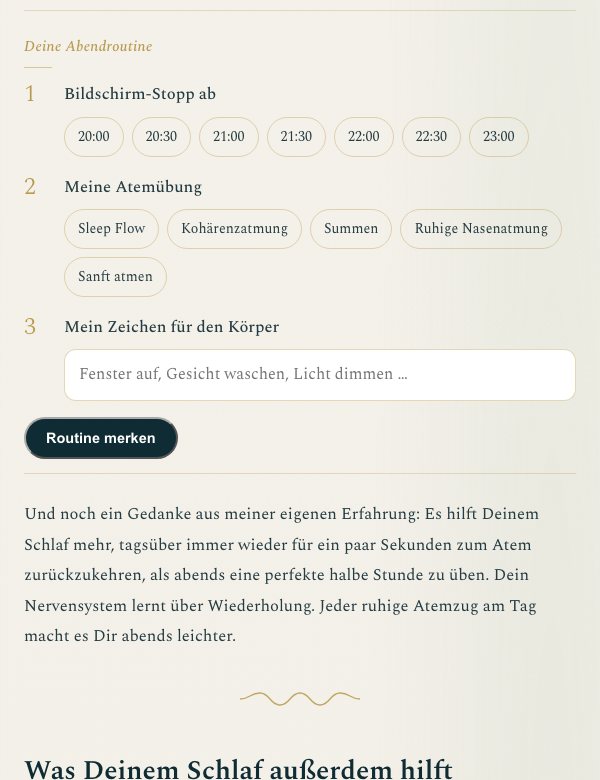 Abendroutine im Kurs auf dem Handy