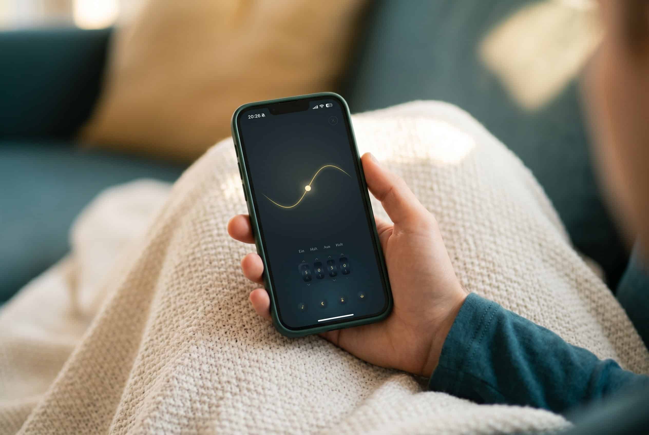 AtemFlow App: Atemwelle mit Ein, Halt und Aus, sekundengenau einstellbar